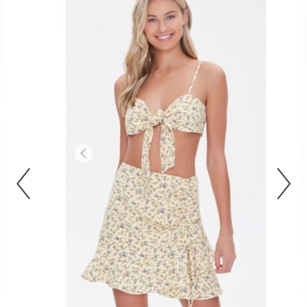 NWT Floral Print Crop Top & Skirt Two Piece Set, Sz Small